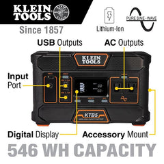 KLEIN TOOLS Klein Tools 29086-2/KTB5 Klein KTB5 Portable Power Station, 546 Watt Hour, 24.8Ah, 22.02V