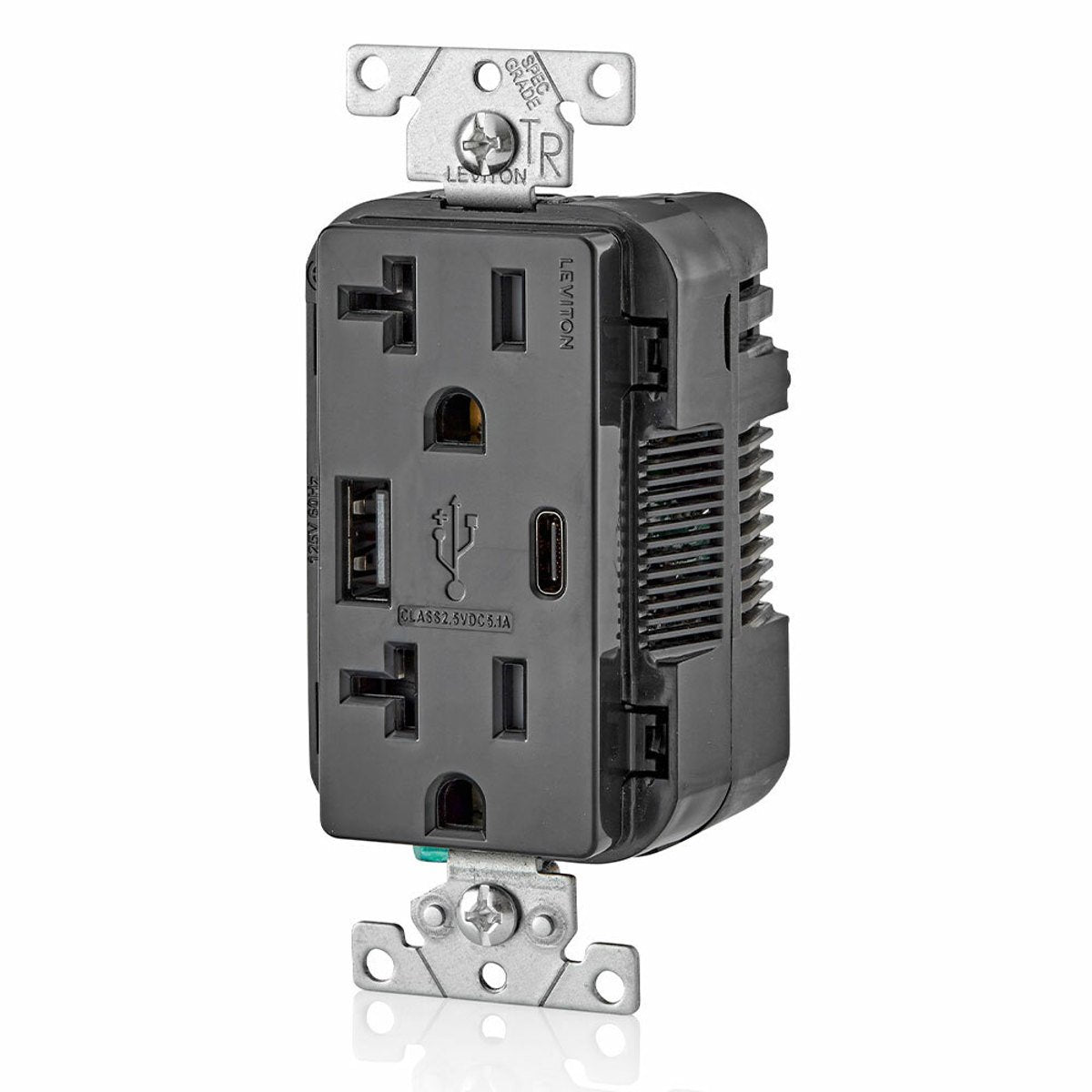 LEVITON Leviton T5833-E Combination Duplex Receptacle/Outlet and USB Charger, 125 Volt AC, 20 Amp NEMA 5-20R