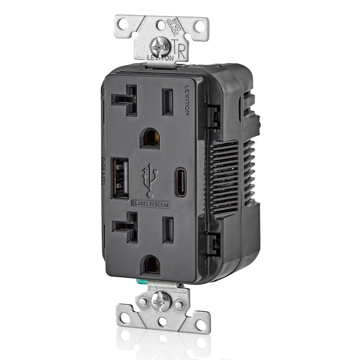 LEVITON Leviton T5833-E Combination Duplex Receptacle/Outlet and USB Charger, 125 Volt AC, 20 Amp NEMA 5-20R