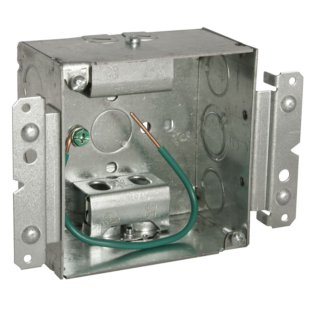 RACO RACO 248MS 4 Square Box, Welded with (2) STAB-IT Connectors, 600V, (2-1/8 Deep)