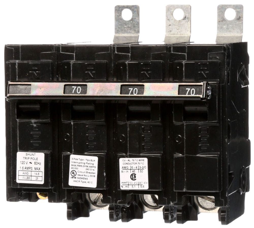 SIEMENS Siemens B370HH 3-Pole 70 Amp 240 VAC 65 kA Bolt-On Molded Case Circuit Breaker