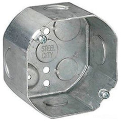 STEEL CITY Steel City 54171-1/2&3/4 4 Inch 22.5 Cu.in Steel Octagon Box with 1/2 and 3/4 Inch Knockouts