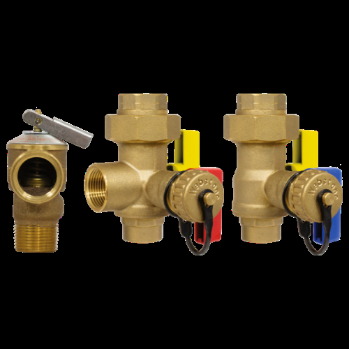 NIBCO Nibco H-52443WPR E-X-P Ultra-Compact Tankless Water Heater Service Valve Kit with Residential Pressure Relief Valve, 3/4 inch FIP Union x SWT