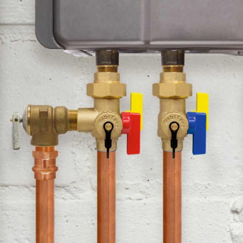 NIBCO Nibco H-52443WPR E-X-P Ultra-Compact Tankless Water Heater Service Valve Kit with Residential Pressure Relief Valve, 3/4 inch FIP Union x SWT