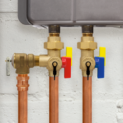 NIBCO Nibco H-52443WPR E-X-P Ultra-Compact Tankless Water Heater Service Valve Kit with Residential Pressure Relief Valve, 3/4 inch FIP Union x SWT