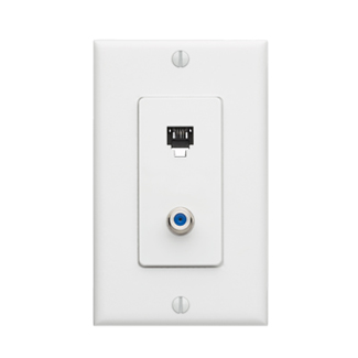 LEVITON Leviton 40159-W Wall Plate, Decora, Telephone/Video, 6-Position 4-Conductor and F Connector, White