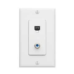 LEVITON Leviton 40159-W Wall Plate, Decora, Telephone/Video, 6-Position 4-Conductor and F Connector, White
