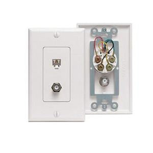 LEVITON Leviton 40159-W Wall Plate, Decora, Telephone/Video, 6-Position 4-Conductor and F Connector, White