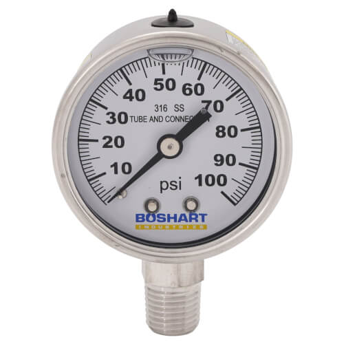 BOSHART Boshart PGS-100-G 2 Dial Stainless Steel Pressure Gauge Lower Mounted 0-100 PSI