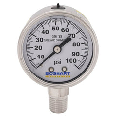 BOSHART Boshart PGS-100-G 2 Dial Stainless Steel Pressure Gauge Lower Mounted 0-100 PSI