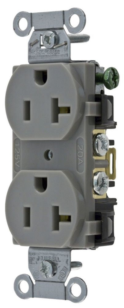 HUBBELL WIRING Hubbell BR20GRY 20 Amp 125 Volt 2-Pole 3-Wire NEMA 5-20R Gray Nylon Straight Blade Duplex Receptacle