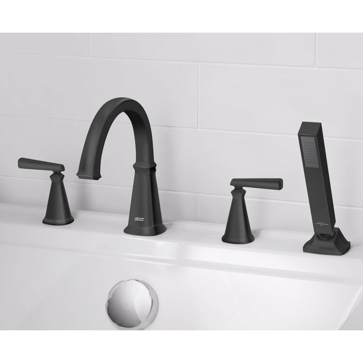 AMERICAN STANDARD American Standard T018901.243 Edgemere Bathtub Faucet With Lever Handles And Personal Shower For Flash Rough-In Valve In Matte Black
