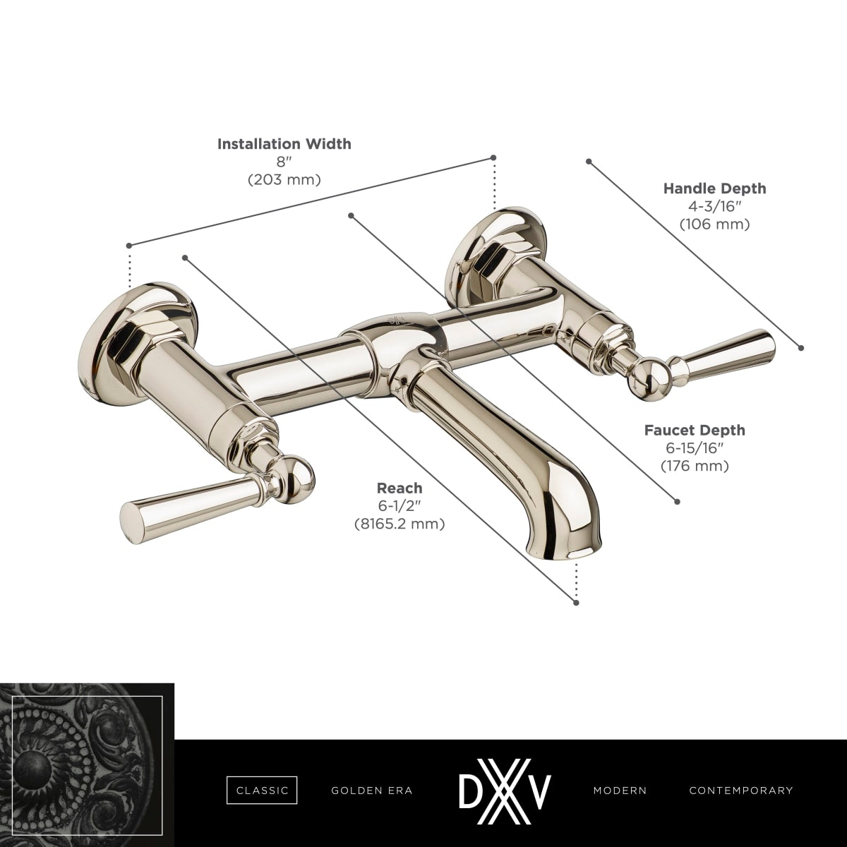 DXV DXV D3515545C.100 Oak Hill 2-Handle Wall Mount Bathroom Faucet with Lever Handles in Polished Chrome