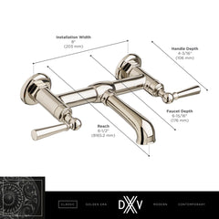 DXV DXV D3515545C.100 Oak Hill 2-Handle Wall Mount Bathroom Faucet with Lever Handles in Polished Chrome
