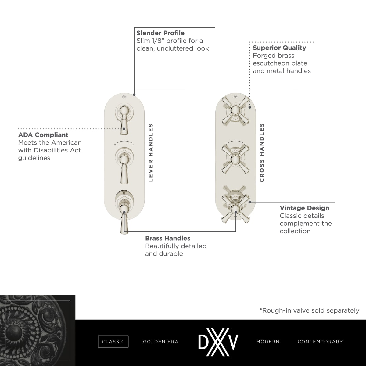DXV DXV D35155537.100 Oak Hill 3-Handle Thermostatic Valve Trim Only with Lever Handles in Polished Chrome