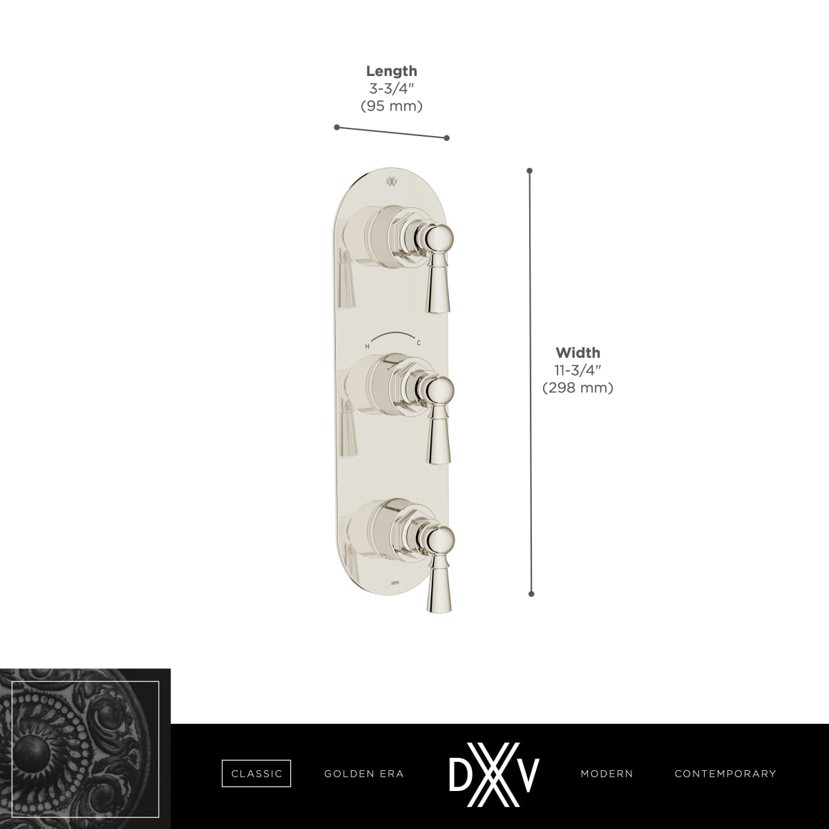 DXV DXV D35155537.100 Oak Hill 3-Handle Thermostatic Valve Trim Only with Lever Handles in Polished Chrome