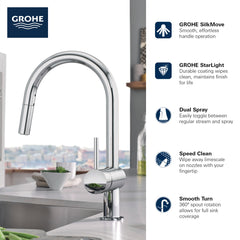 GROHE Grohe 31378DC3 Minta Single-Handle Pull-Down Kitchen Faucet Dual Spray 1.75 GPM