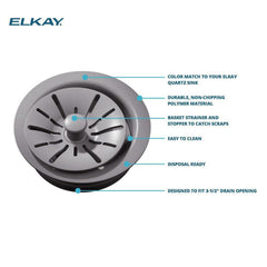 ELKAY Elkay LKPDQD1WH Quartz Plastic Disposer Flange with Basket Strainer and Stopper in White