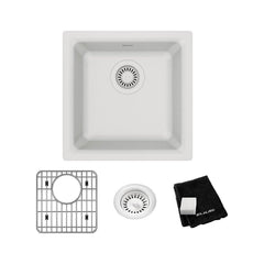 ELKAY Elkay ELG1616WH0C Quartz Classic 15-3/4 x 15-3/4 x 7-11/16, Single Bowl Dual Mount Bar Sink Kit, White