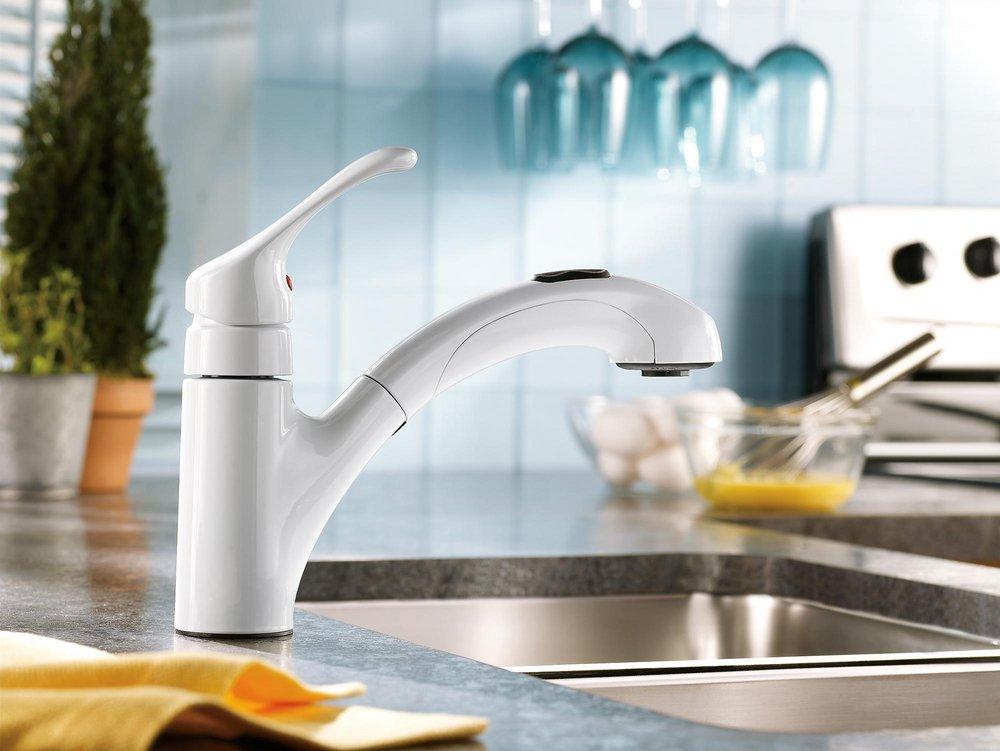 MOEN Moen CA87316W Renzo Single Handle Pull Out Kitchen Faucet in Glacier