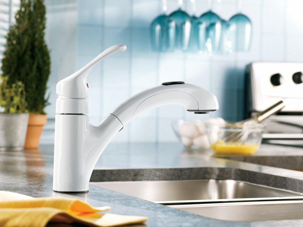 MOEN Moen CA87316W Renzo Single Handle Pull Out Kitchen Faucet in Glacier