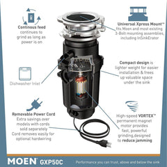 MOEN Moen GT33C GT Series 1/3 HP Continuous Feed Garbage Disposal