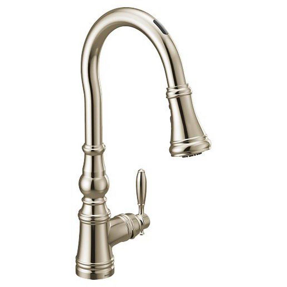 MOEN Moen S73004EV2NL Weymouth Single Handle Pull Down Touchless Kitchen Faucet with Voice Activation in Polished Nickel