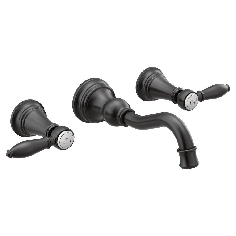 MOEN Moen TS42112BL Weymouth Two Handle Wall Mount Bathroom Faucet in Matte Black