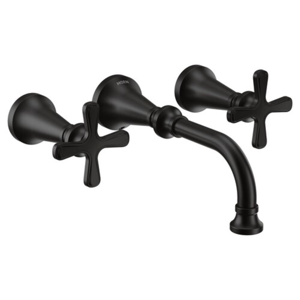 MOEN Moen TS44105BL Colinet Two Handle Wall Mount Widespread Bathroom Sink Faucet in Matte Black