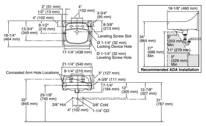 KOHLER Kohler 2006-0 Kingston 21-1/4 x 18-1/4 in. Rectangular Wall Mount Bathroom Sink