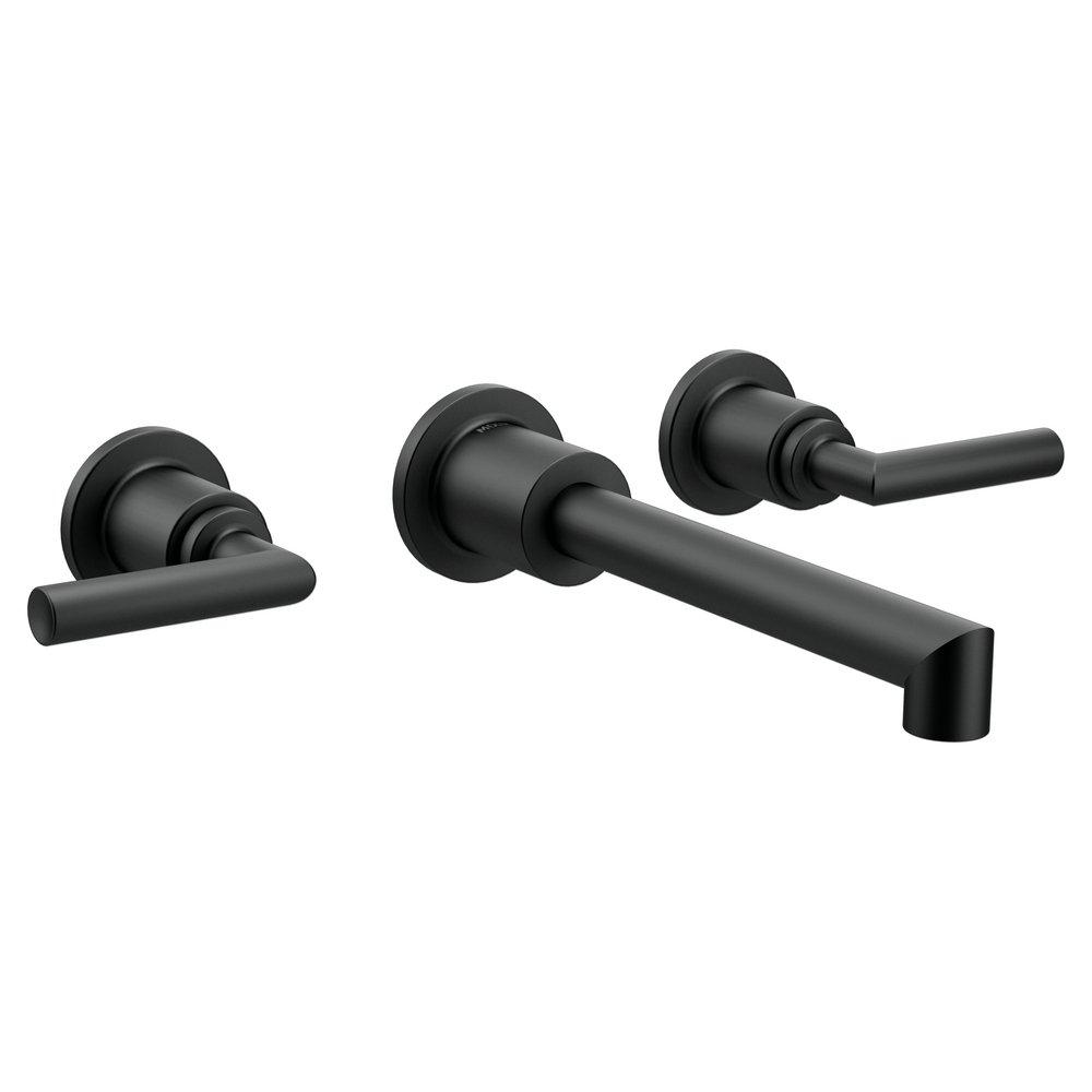 MOEN Moen TS43003BL Arris Two Handle Wall Mount Widespread Bathroom Sink Faucet in Matte Black