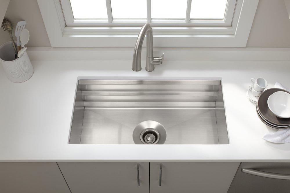 KOHLER KOHLER 5540-NA Prolific 33 x 17-3/4 in. Stainless Steel Single Bowl Undermount Workstation Kitchen Sink with SilentShield