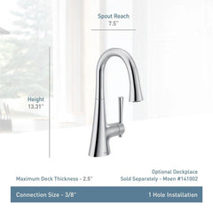 MOEN Moen 6126SRS Kurv Single Handle Bar Faucet in Spot Resist Stainless