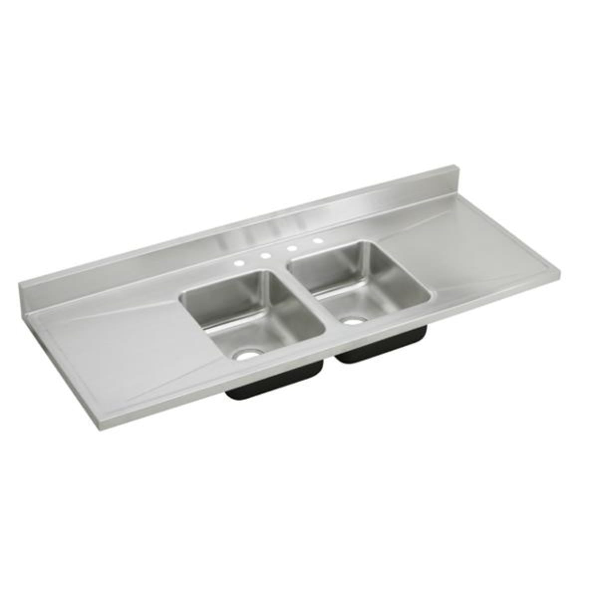 ELKAY Elkay D66294 Lustertone Classic Stainless Steel 66 x 25 x 7-1/2 4-Hole Equal Double Bowl Sink Top with Drainboard