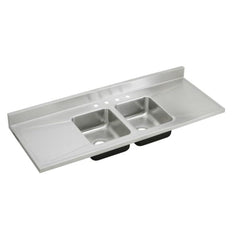ELKAY Elkay D66294 Lustertone Classic Stainless Steel 66 x 25 x 7-1/2 4-Hole Equal Double Bowl Sink Top with Drainboard