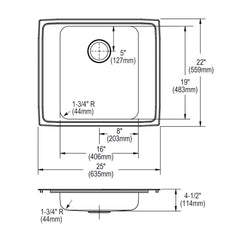 ELKAY Elkay EFRU311610T Crosstown 16 Gauge Stainless Steel 32-1/2 x 18 x 10 Single Bowl Undermount Sink