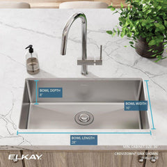 ELKAY Elkay EFRU2816T Crosstown 16 Gauge Stainless Steel 30-1/2 x 18-1/2 x 8 Single Bowl Undermount Sink