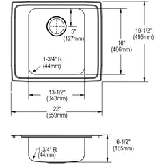 ELKAY Elkay ELG1616GS0 Quartz Classic 15-3/4 x 15-3/4 x 7-11/16 Dual Mount Bar Sink Greystone