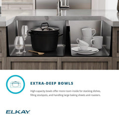 ELKAY Elkay ECTRU32179RTC Crosstown 31-1/2 x 18-1/2 in. No Hole Stainless Steel Double Bowl Undermount Kitchen Sink Kit