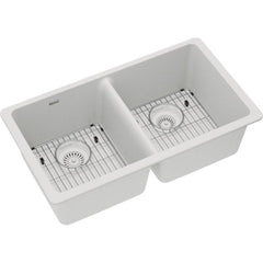 ELKAY Elkay ELGU3322WH0C Classic 33 x 18-1/2 in. Composite Double Bowl Undermount Kitchen Sink Kit White