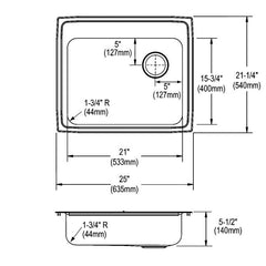 ELKAY Elkay LRAD252155R3 Lustertone Classic Stainless Steel 25 x 21-1/4 x 5-1/2 Single Bowl Drop-in ADA Sink