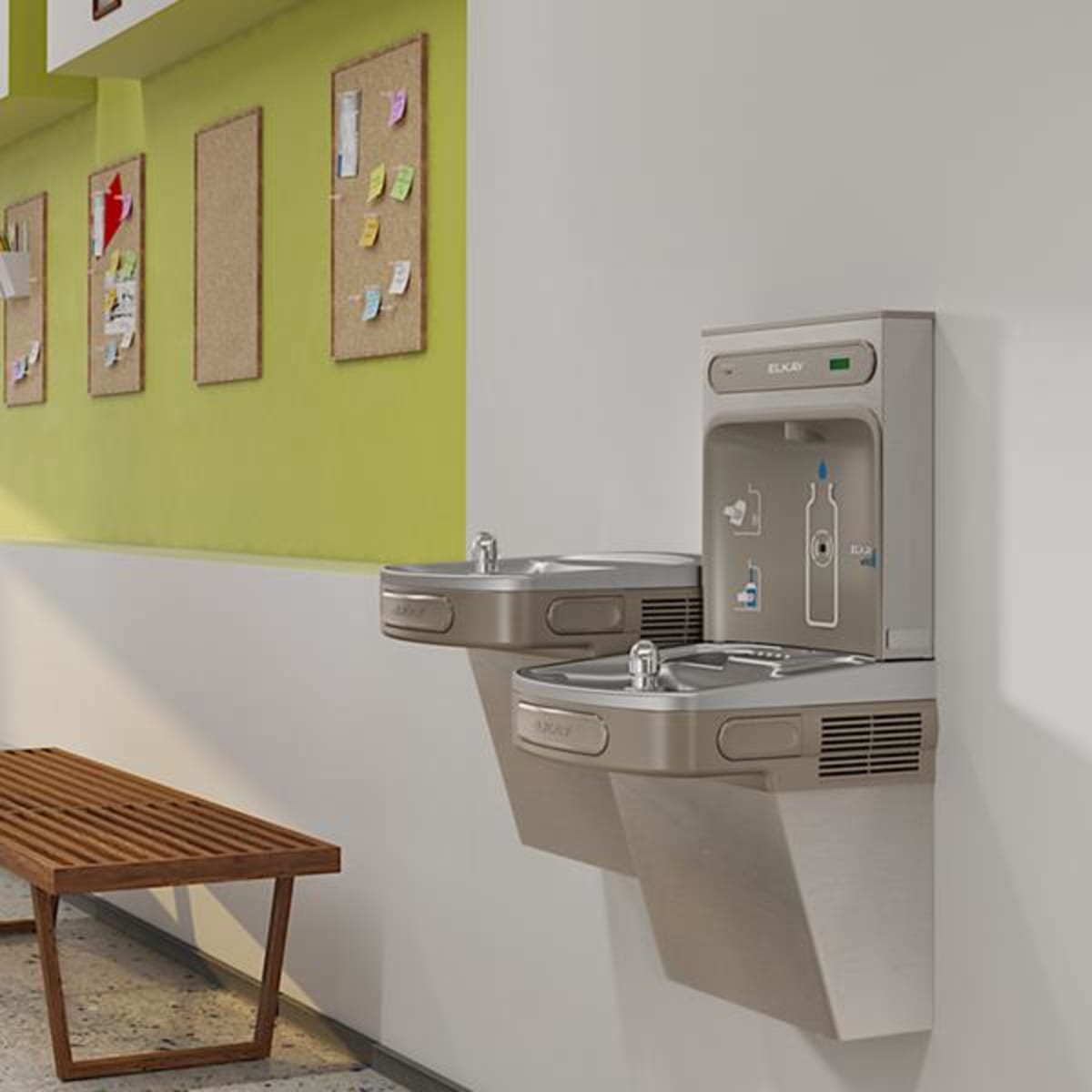 ELKAY Elkay LZSTL8WSVRSK Elkay ezH2O Bottle Filling Station & Versatile Bi-Level ADA Vandal-Resistant Cooler Filtered Refrigerated Stainless