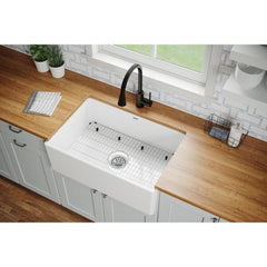 ELKAY Elkay SWUF28179WHC Fireclay 30 x 19-15/16 x 9-1/8 Single Bowl Farmhouse Sink Kit White