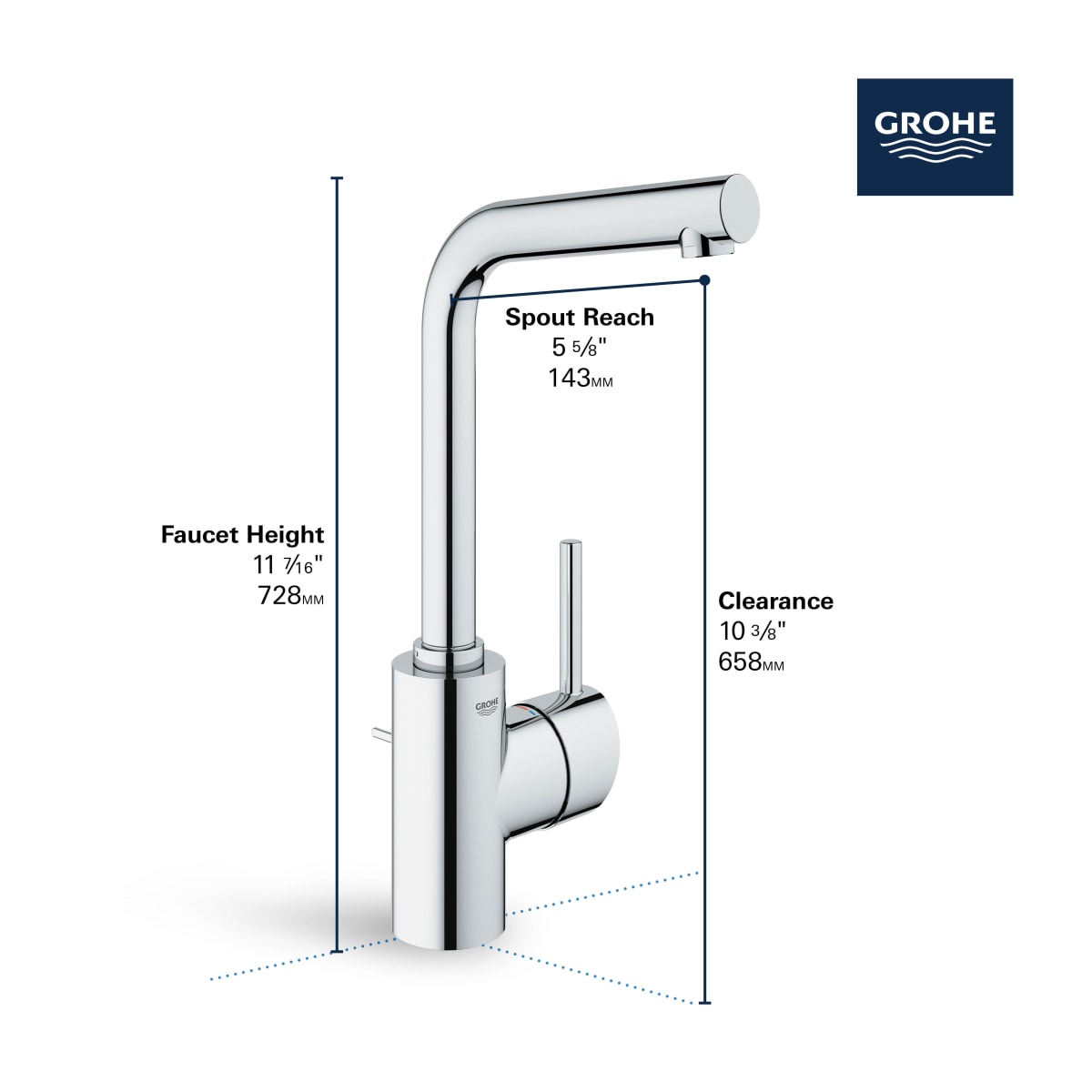 GROHE GROHE 23737002 Concetto Single Handle Monoblock Bathroom Sink Faucet in StarLight Chrome