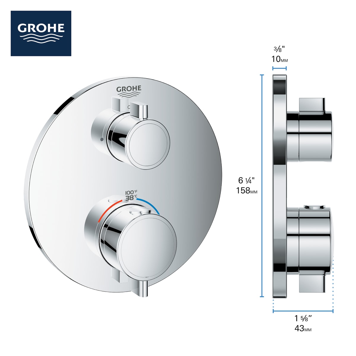 GROHE GROHE 24107000 Grohtherm Two Handle Thermostatic Valve Trim in StarLight Chrome