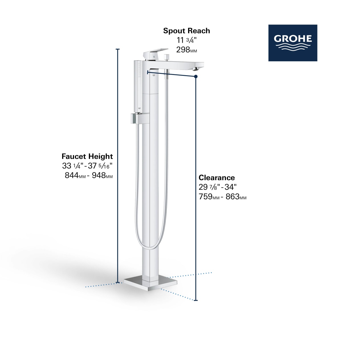GROHE Grohe 23672001 Single-Handle Freestanding Tub Faucet with 1.75 GPM Hand Shower in Grohe Chrome