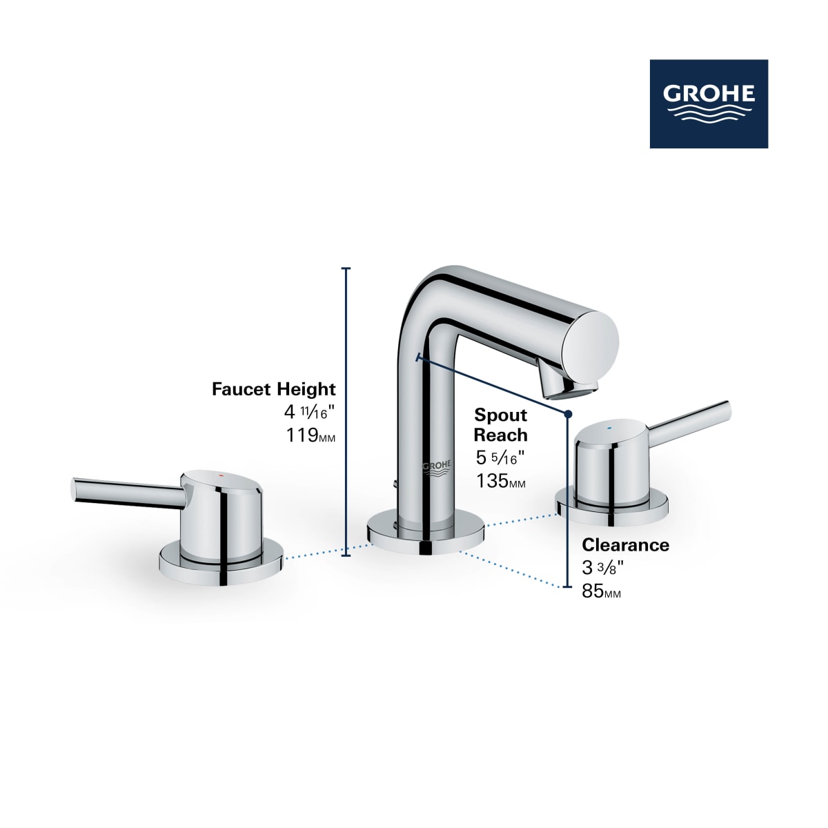 GROHE GROHE 20572EN1 Concetto Two Handle Widespread Bathroom Sink Faucet 1.2 GPM