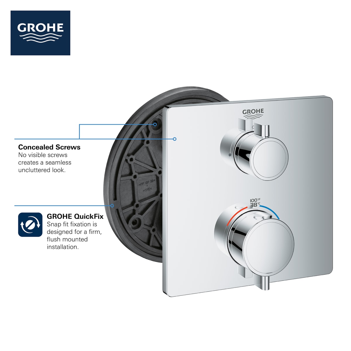 GROHE Grohe 241112430 Dual Function 2-Handle Thermostatic Valve Trim in Matte Black