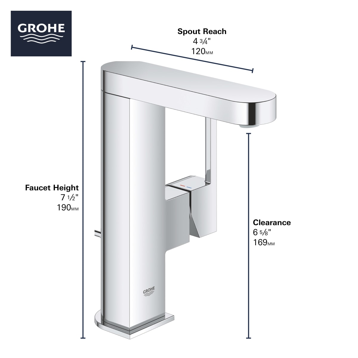 GROHE GROHE 23956EN3 Plus Single Handle Monoblock Bathroom Sink Faucet in Brushed Nickel