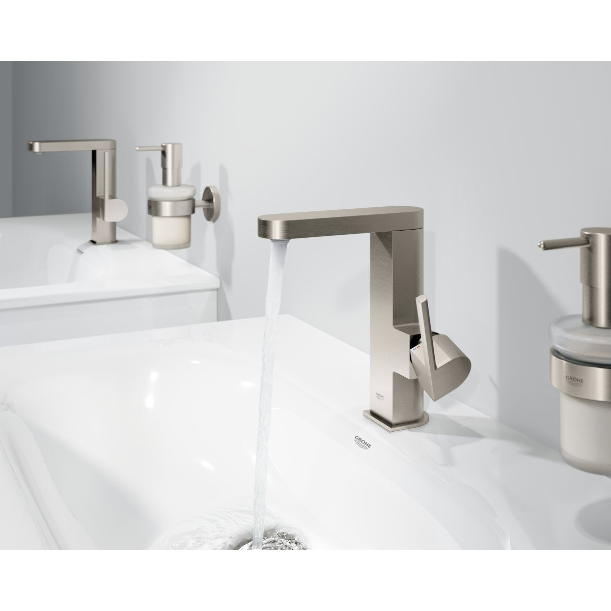GROHE GROHE 23956EN3 Plus Single Handle Monoblock Bathroom Sink Faucet in Brushed Nickel
